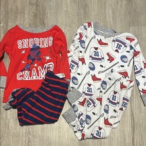 4/$20 Carters Snoring Champ Kids two Piece Pajama Set - Red and White 12M